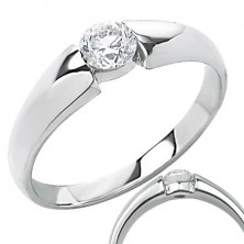 Engagement ring - classic design, round embedded zircon