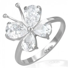 Steel engagement ring - zirconic butterfly with antennae