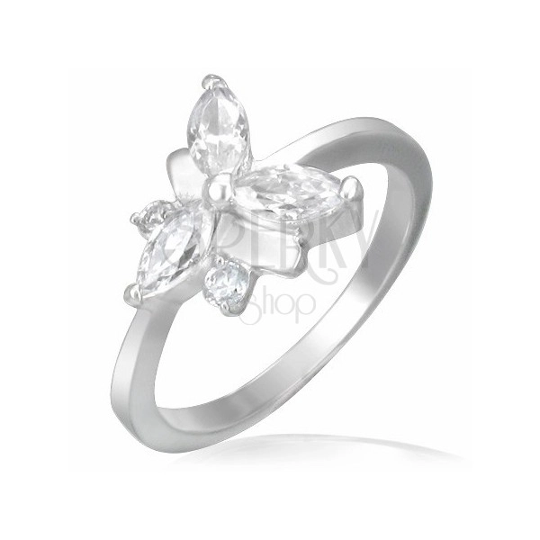 Engagement ring - butterfly made of steel combined with zircons