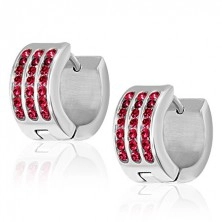 Steel earrings - three red zircon strips