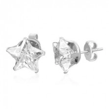 Stud earrings made of 316L steel in silver colour - sparkly zircon star