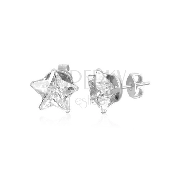 Stud earrings made of 316L steel in silver colour - sparkly zircon star