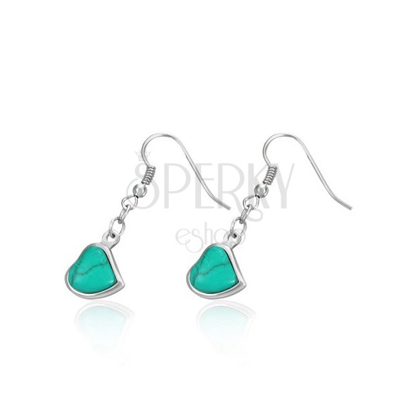 Turquoise hearts - dangling steel earrings, hooks