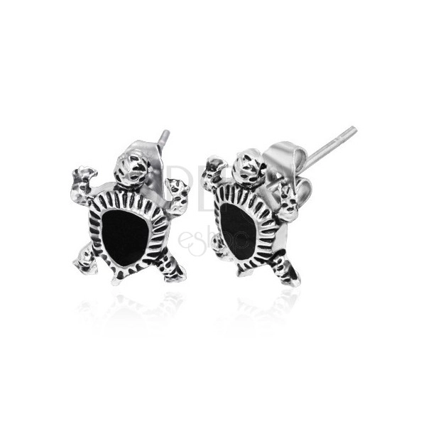 Steel earrings - small sea turtle, black glaze