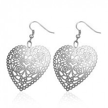 Steel earrings - big filigree hearts, vine flowers