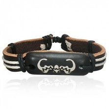 Leather bracelet with ropes - bat on wooden decoration