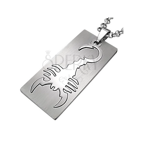 Pendant made of surgical steel, rectangle, motif - scorpion