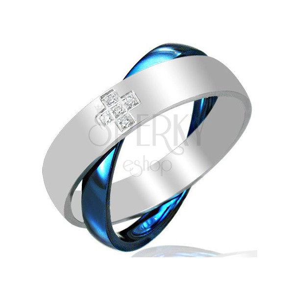 Double steel ring, blue - silver