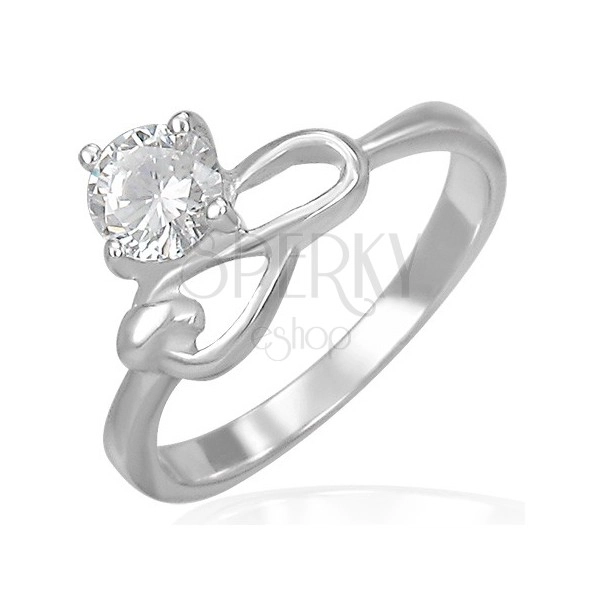 Steel engagement ring - clear zircon, infinity symbol