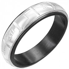 Steel ring - Roman Numerals, silver-black coloured