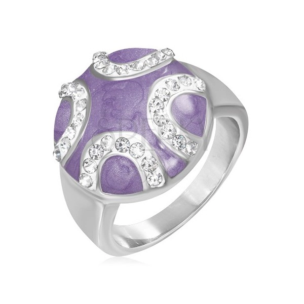Steel ring - dome purple circle, zirconic crescents