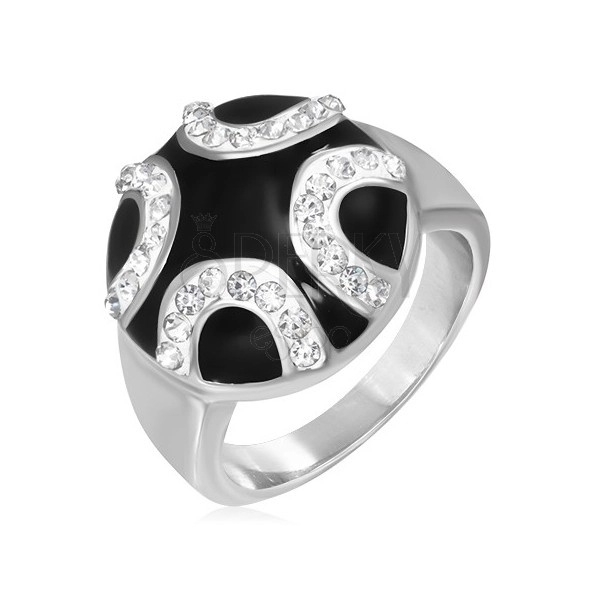 Steel ring - decorative half-moons on black base