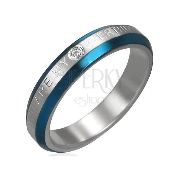 Engagement ring - blue stripes, zircon, sign