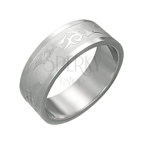 Stainless steel ring with a tribal ornament