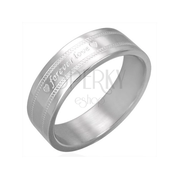 Steel wedding ring with engraved FOREVER LOVE