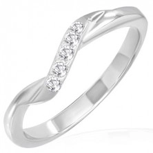 Engagement steel ring- twisted zircon stripe