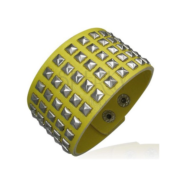 Yellow synthetic leather bracelet - studs