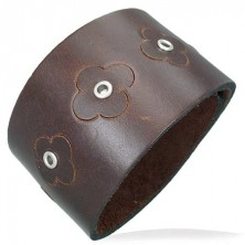 Brown synthetic leather bracelet - flowers