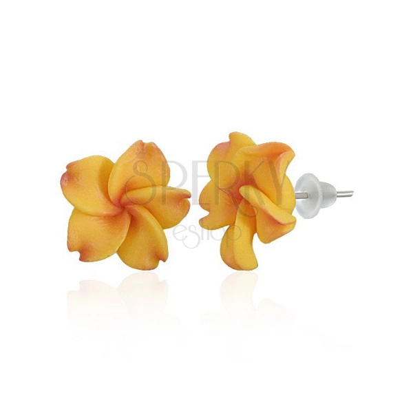 Stud FIMO earrings - yellow and red, Plumeria