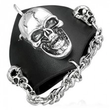Genuine leather bracelet - scary skulls, chain