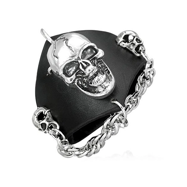 Genuine leather bracelet - scary skulls, chain