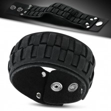 Black leather bracelet - two layers, cross knitting, rivets