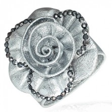Decorative genuine leather bracelet - silver color, rose