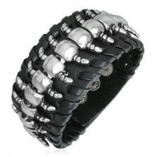 Leather bracelet of black hue - jointed bug, decorative rim