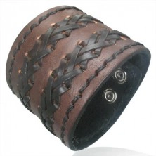 Leather bracelet with cross stitching - brown colour