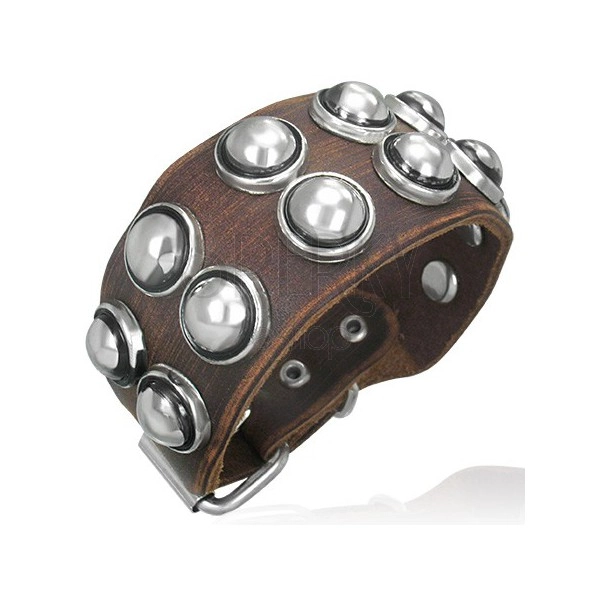 Synthetic leather bracelet - round studs in channel setting