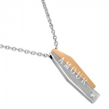 Steel necklace - split pendant with AMOUR inscription
