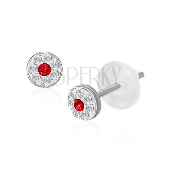 Steel Swarovski earrings - red zircon, 4 mm
