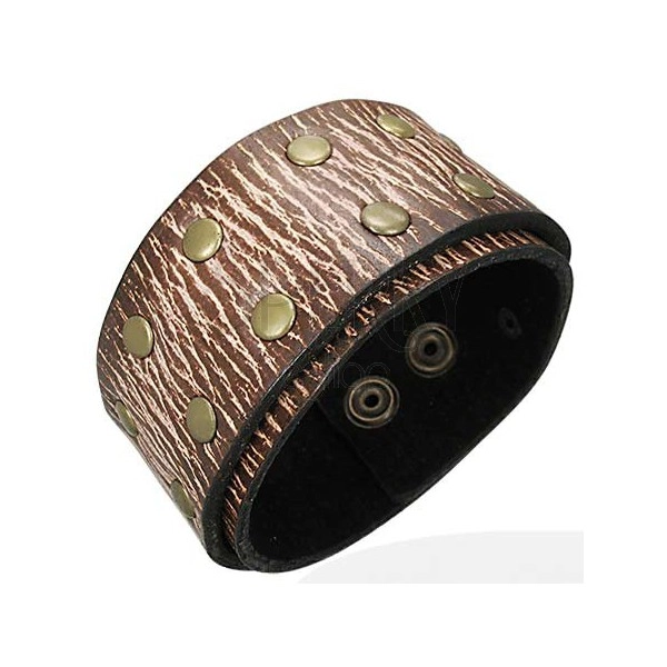 Leather bracelet - brown structure, studs