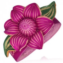 Pink leather bracelet - huge lotus flower
