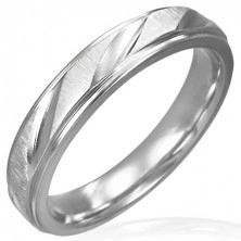 Matt steel ring with shiny cuts for women