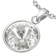 Pendant made of stainless steel in a silver colour – circle embedded with a clear zircon