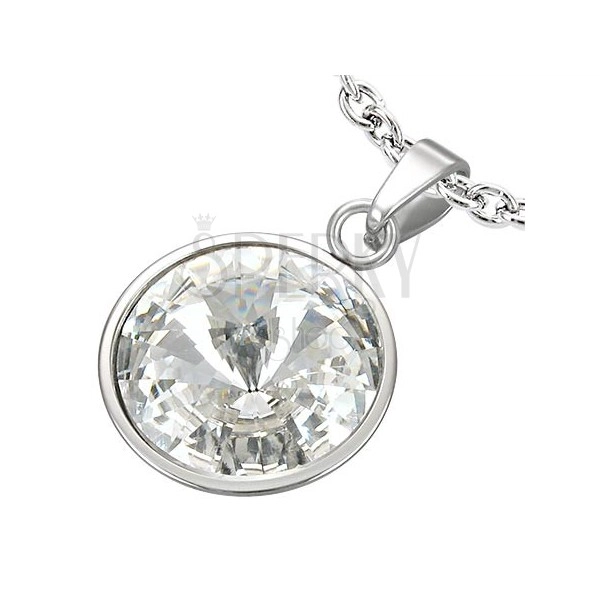 Pendant made of stainless steel in a silver colour – circle embedded with a clear zircon