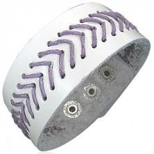 White artificial leather bracelet - purple stitched tree