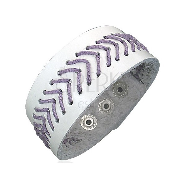 White artificial leather bracelet - purple stitched tree