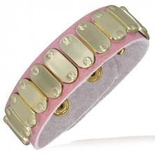 Light-pink genuine leather bracelet - golden ovals