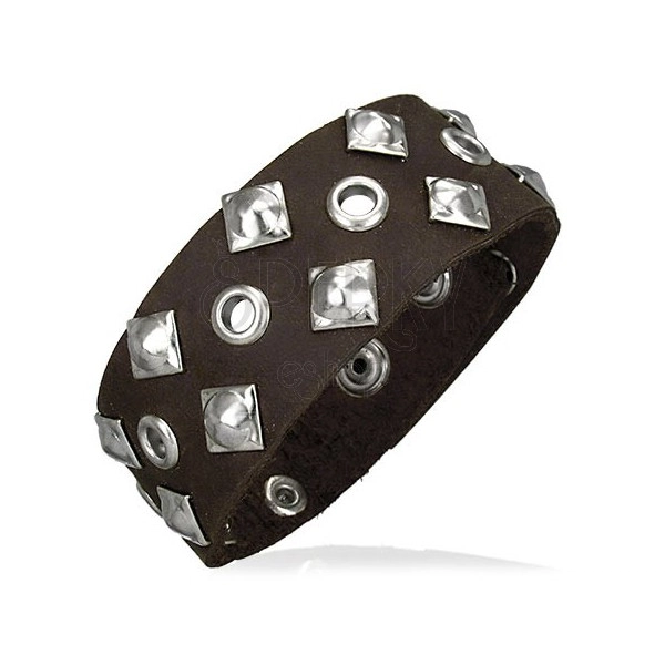 Genuine leather bracelet - square and hole studs