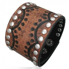 Leather bracelet - crescent with studs, fine structure