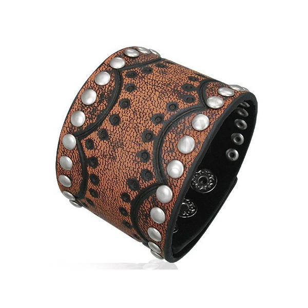 Leather bracelet - crescent with studs, fine structure