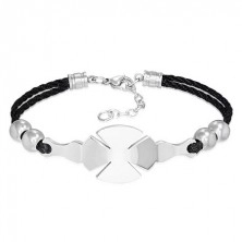 Steel bracelet with PVC leather rope - Maltese cross, ball beads