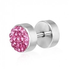 Stainless steel fake plug - pink gem stones