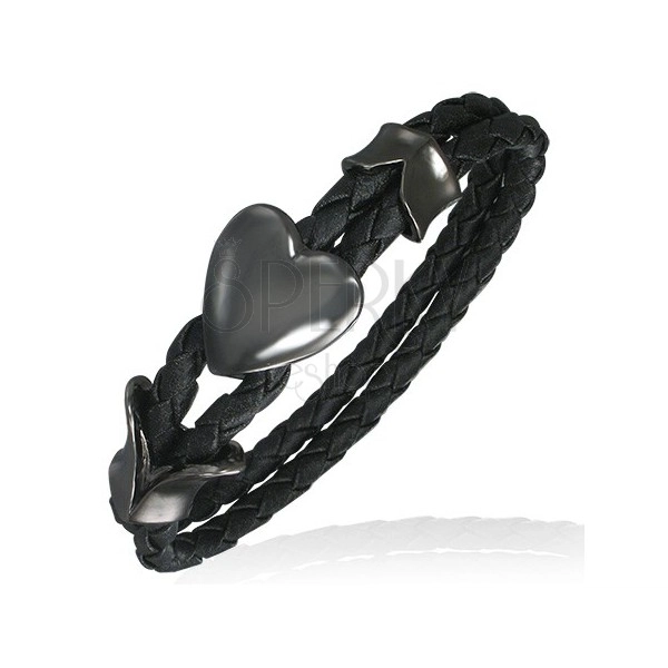 Braided bracelet - heart and lily, black colour