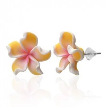 Fimo earrings - Plumeria flower, yellow curved petals