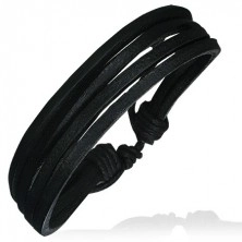 Leather bracelet with rope, black colour - four stripes