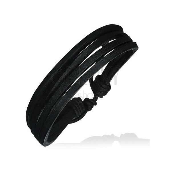Leather bracelet with rope, black colour - four stripes