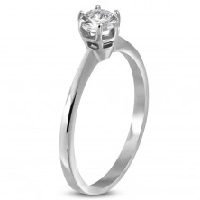 316L steel engagement ring with clear zircon, shiny shoulders